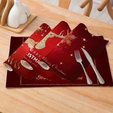 1 件简约圣诞风格防水亚麻桌垫隔热餐垫 - 彩色 - 查看 2