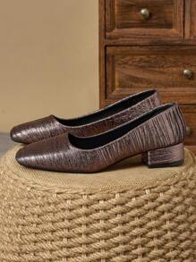 Women's Fashion Square Toe Low Vamp 3cm Heel Pump Shoe, Outdoor Street Casual Vintage Mocha Brown Versatile Stylish Sneaker