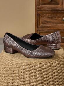 Women's Fashion Square Toe Low Vamp 3cm Heel Pump Shoe, Outdoor Street Casual Vintage Mocha Brown Versatile Stylish Sneaker