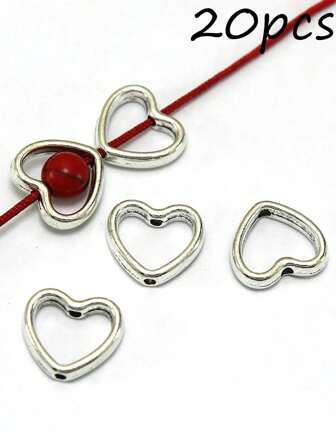 20pcs/1lot  Silver Hollow heart beads Antique Loose Bead Spacer Connectors for DIY Jewelry Making bracelet