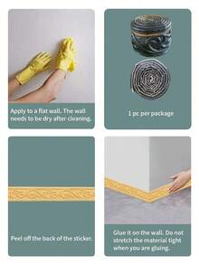 1件装3D立体自粘踢脚线 - 欧式风格,通用防水易安装家居装饰墙饰条,适用于房间翻新和DIY | 2026年情人节和新年装饰 | 复活节和圣诞节的完美节日家居装修礼物 - 金色 - 查看 11