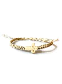 1 pieza Bestseller pulsera hecha a mano trenzada con cruz de turquesa ajustable para niños, tobillera unisex de playa
