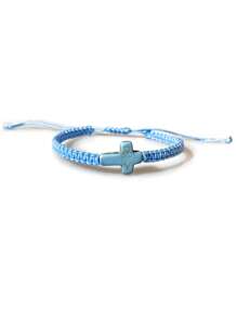 1 pieza Bestseller pulsera hecha a mano trenzada con cruz de turquesa ajustable para niños, tobillera unisex de playa