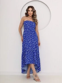 Strapless Dress With Train, Zipper, Lining And Tie At The Back, Unique Size - 藍色 - 查看 1