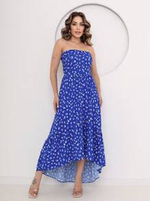 Strapless Dress With Train, Zipper, Lining And Tie At The Back, Unique Size - 藍色 - 查看 2