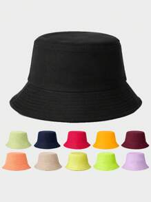 1pc Solid Color Bucket Hat, Suitable For Street, Party, Outdoor Activities In Autumn And Winter, Y2K Style Winter Outfits,Summer,Beach,Holiday,Travel - Bucket Hat - View 1