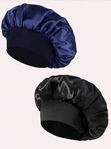 1/2 piezas Gorro de seda para dormir, gorros de satén, gorro de dormir de banda elástica suave de seda, envoltura de cabello de seda para cabello rizado (Negro Dorado) Decoración del hogar y el baño, decoración de otoño, vuelta al colegio, gorro de cabello