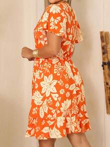 Women's Printed Midi Dress With Viscolinho Liner - 橘色 - 查看 2