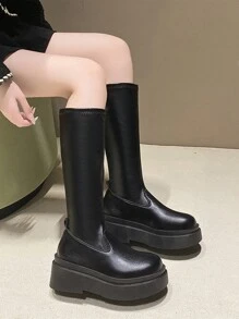 New Platform Slip-On Over The Knee Boots For Women, Chunky Heeled, Flattering, Round Toe, Comfortable, Fashionable Riding Boots