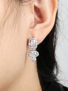 rakol 2 chiếc bông tai đính đá Cubic Zirconia hình lá 3D thiết kế độc đáo dành cho nữ, thích hợp để trang trí hàng ngày - bông tai - Xem 2