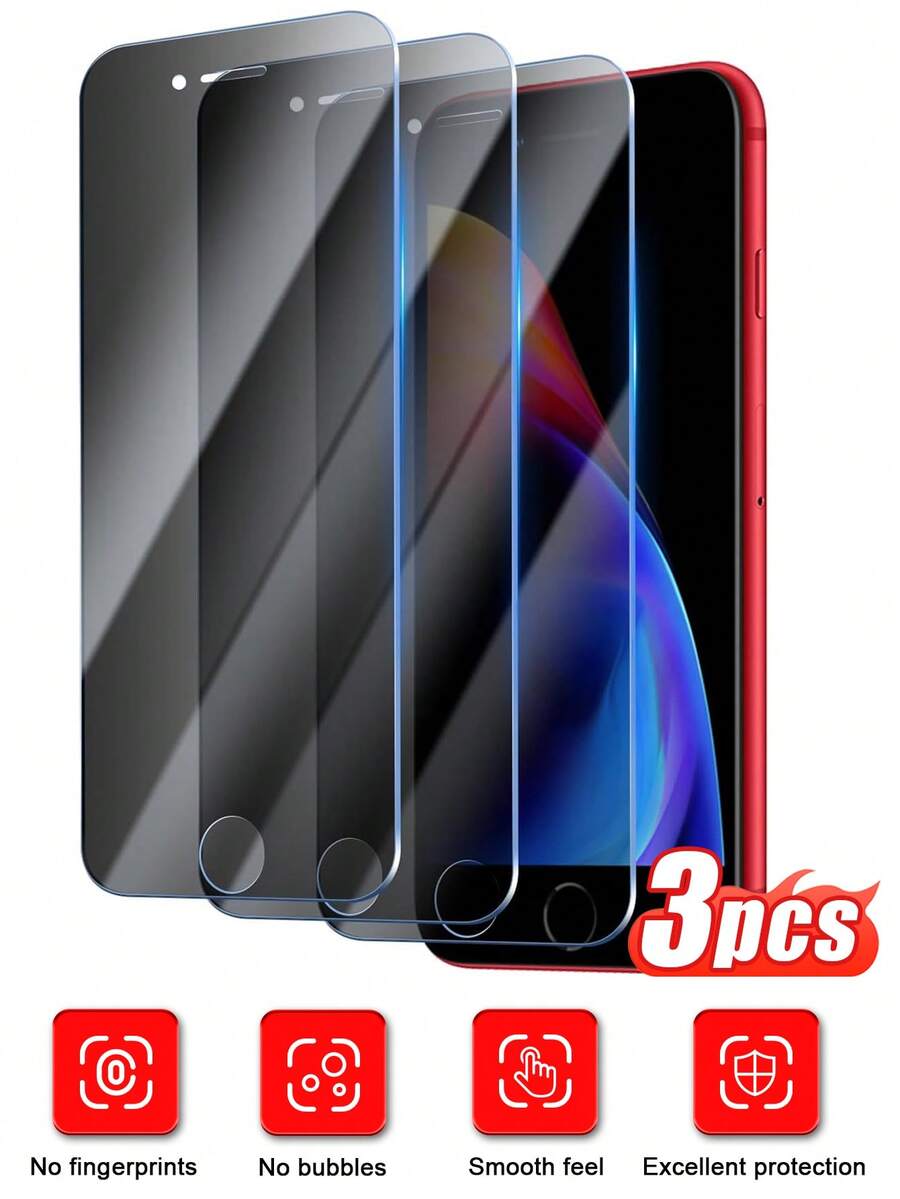 3 miếng/gói miếng dán bảo vệ màn hình riêng tư tương thích với iPhone 7, kính cường lực mờ, bảo vệ chống nhìn trộm, chống vỡ, bảo vệ màn hình nâng cao - màu đen - Xem 1