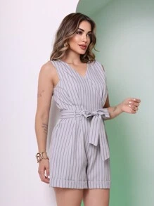 Pinstripe Tailored Jumpsuit - Xám - Xem 3