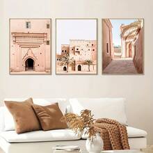 3 件摩洛哥粉色帆布画、旅行海报和印刷品墙壁艺术、现代客厅装饰家居装饰、可作为礼物悬挂、卧室、办公室、客厅、墙壁装饰、家居和宿舍装饰 - 彩色 - 查看 10