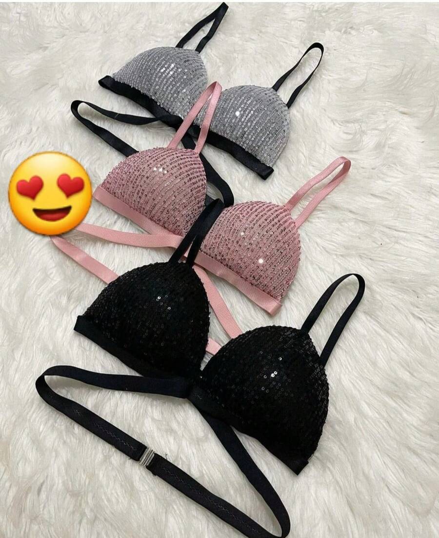 Sequin Cropped Straight Top Summer - 黑色 - 查看 1