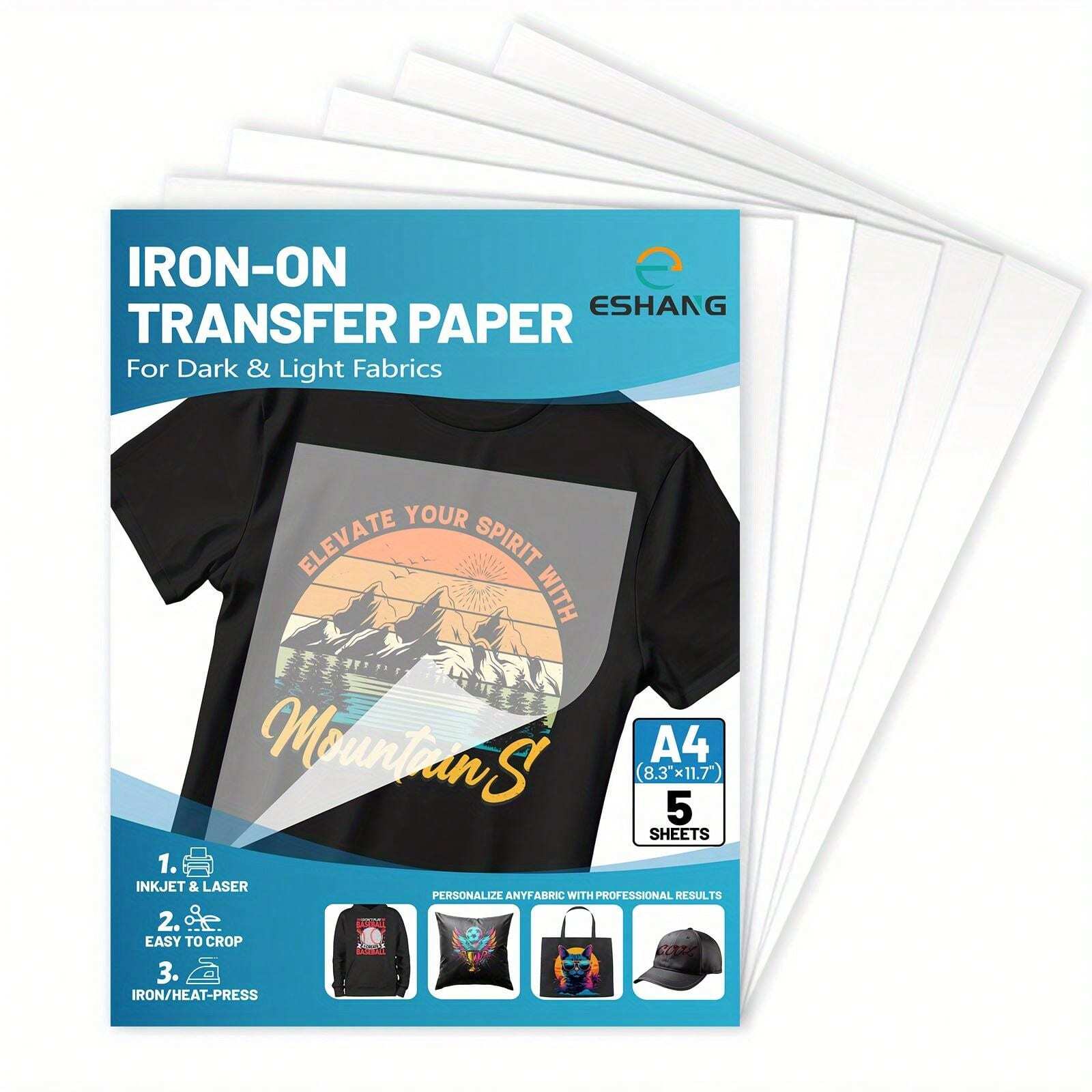 5 Sheets Of A4 Size IronOn Heat Transfer Paper For Light & Dark