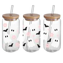 4 件套幽灵主题自粘塑料杯贴花，防水防刮 3D 水晶贴纸，玻璃罐和瓶子装饰贴花 - 高品质幽灵贴花系列 - 彩色 - 查看 5