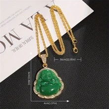 SeuSuk Colar clássico minimalista com pingente de Buda em pedra verde natural com zircônia, presente para homens e mulheres