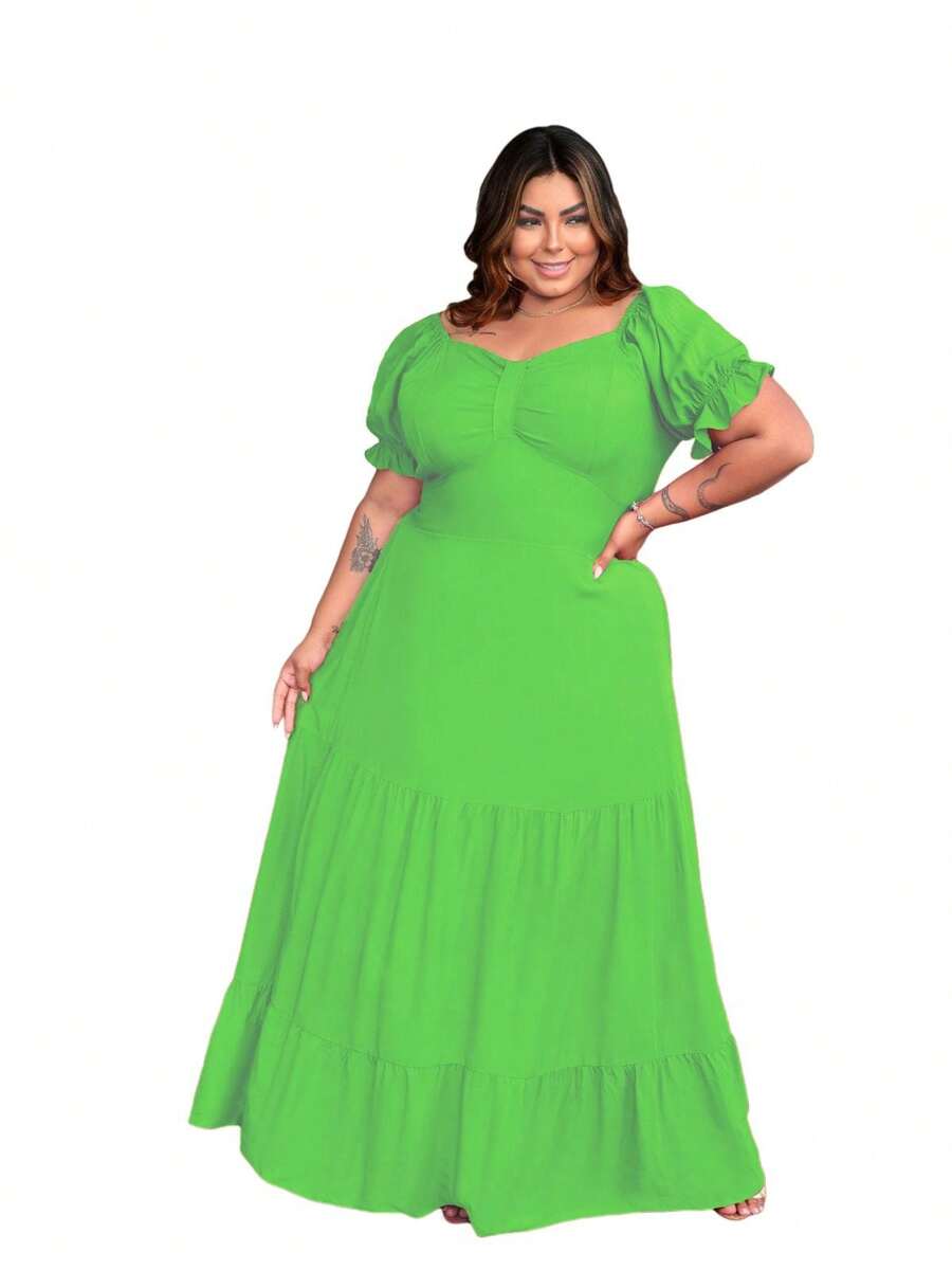 Crystal Plus Size Long Dress - Màu xanh Bạc hà - Xem 1