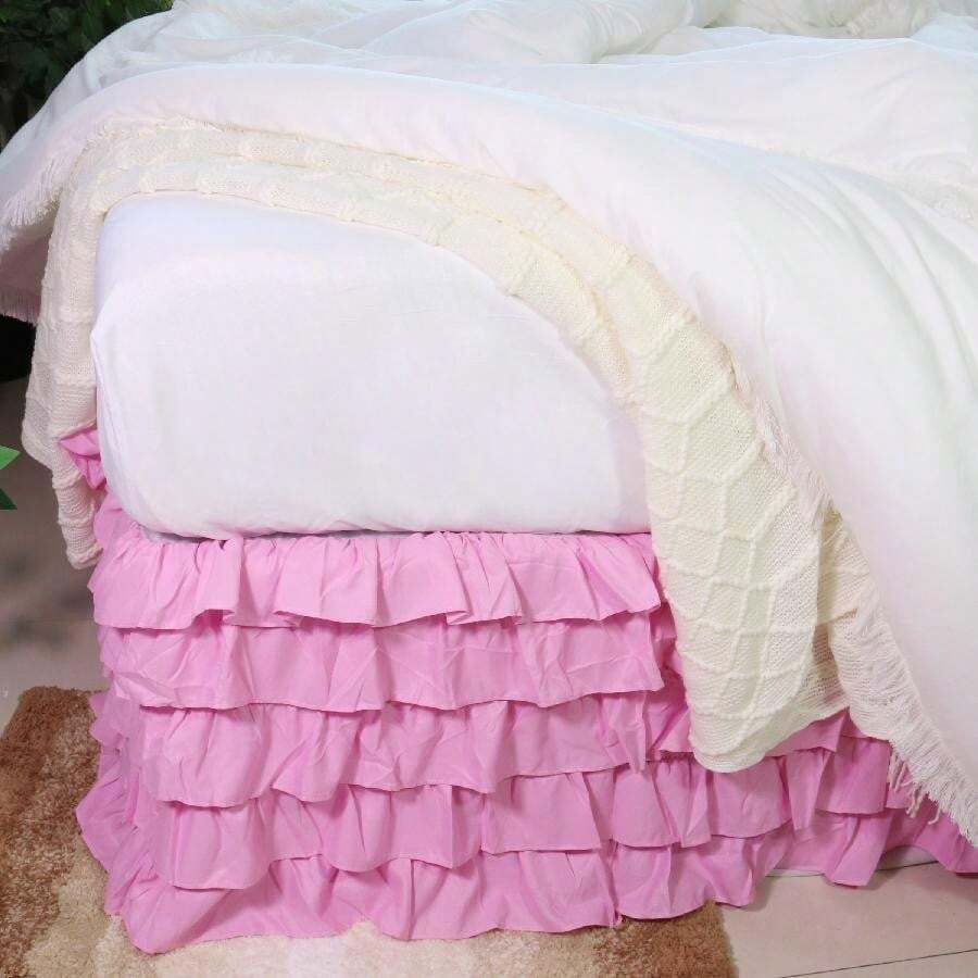Solid Pleated Ruffled Bed Skirt - Dust Ruffle - All Sizes - Pink - View 1
