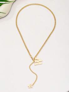 1 套 2024 流行时尚金属链 26 字母项链、手链和耳环首饰套装，适合女性日常佩戴的百搭配饰 - 金色 - 查看 23