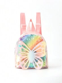 1入兒童女孩可愛蝴蝶彩色閃片經典背包,適合幼兒園小學生日常戶外旅行節日禮物
