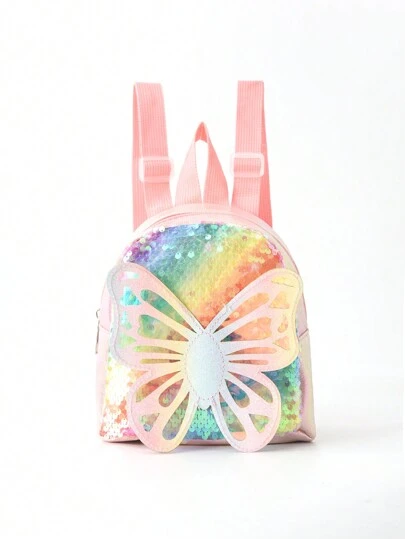 1入兒童女孩可愛蝴蝶彩色閃片經典背包,適合幼兒園小學生日常戶外旅行節日禮物