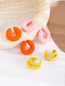 6 件套时尚多色 C 形耳夹，波尔卡圆点图案耳环袖口套装，时尚朋克耳夹耳环适合女士日常佩戴 - 02 純色混彩系 - 查看 11