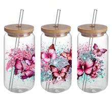 Set Of 4 Butterfly Froal UV DTF Self-Adhesive Plastic Cup Wraps, High Quality & Scratch-Resistant 3D Crystal Transfer Paper For Tumblers & Bottles - High-Quality Decals - Multicolor - View 5