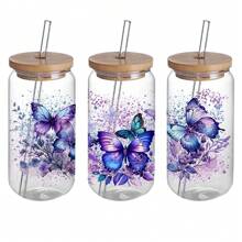 Set Of 4 Butterfly Froal UV DTF Self-Adhesive Plastic Cup Wraps, High Quality & Scratch-Resistant 3D Crystal Transfer Paper For Tumblers & Bottles - High-Quality Decals - Multicolor - View 4