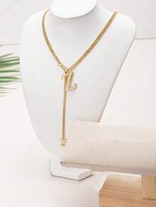 1 套 2024 流行时尚金属链 26 字母项链、手链和耳环首饰套装，适合女性日常佩戴的百搭配饰 - 金色 - 查看 38