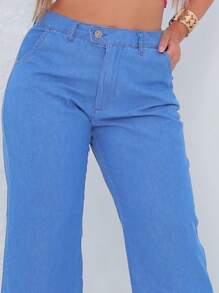 Women's High Waist Jeans With Front Pocket And Zipper Fashion - Rửa nhẹ - Xem 4