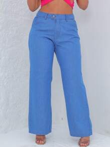 Women's High Waist Jeans With Front Pocket And Zipper Fashion - Rửa nhẹ - Xem 2