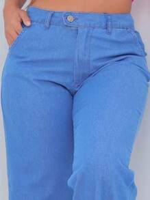 Women's High Waist Jeans With Front Pocket And Zipper Fashion - Rửa nhẹ - Xem 6