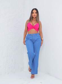 Women's High Waist Jeans With Front Pocket And Zipper Fashion - Rửa nhẹ - Xem 8