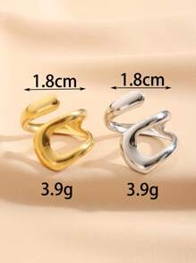 Conjunto de 2 anéis abertos vazados em aço inoxidável, elegantes, simples, dourados e prateados, adequados para mulheres usarem diariamente ou presentearem