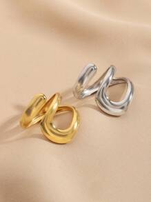 Conjunto de 2 anéis abertos vazados em aço inoxidável, elegantes, simples, dourados e prateados, adequados para mulheres usarem diariamente ou presentearem