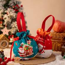 1pc Christmas Drawstring Gift Bag, Christmas Candy Bag, Packaging Bag, Gift Bag, Ideal For Wrapping Birthday, Holiday Party Gifts - Multicolor - View 3