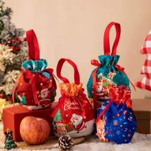 1pc Christmas Drawstring Gift Bag, Christmas Candy Bag, Packaging Bag, Gift Bag, Ideal For Wrapping Birthday, Holiday Party Gifts - Multicolor - View 1