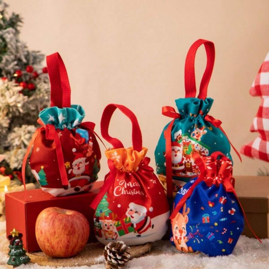 1pc Christmas Drawstring Gift Bag, Christmas Candy Bag, Packaging Bag, Gift Bag, Ideal For Wrapping Birthday, Holiday Party Gifts - Multicolor - View 1