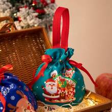 1pc Christmas Drawstring Gift Bag, Christmas Candy Bag, Packaging Bag, Gift Bag, Ideal For Wrapping Birthday, Holiday Party Gifts - Multicolor - View 6