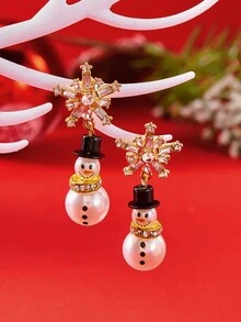 1 对圣诞雪人耳环，适合圣诞派对 - 白色 - 查看 2