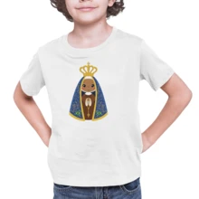 Cotton T-Shirt Short Sleeve Round Neck Children's Youth Lion Of Judah Cross Print 06 To 16 - 白色 - 查看 1