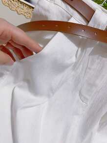 Women's Linen Shorts/Plinsaso/With Belt Loops/Knife Pocket/Comes With Belt - Putih baru - View 3