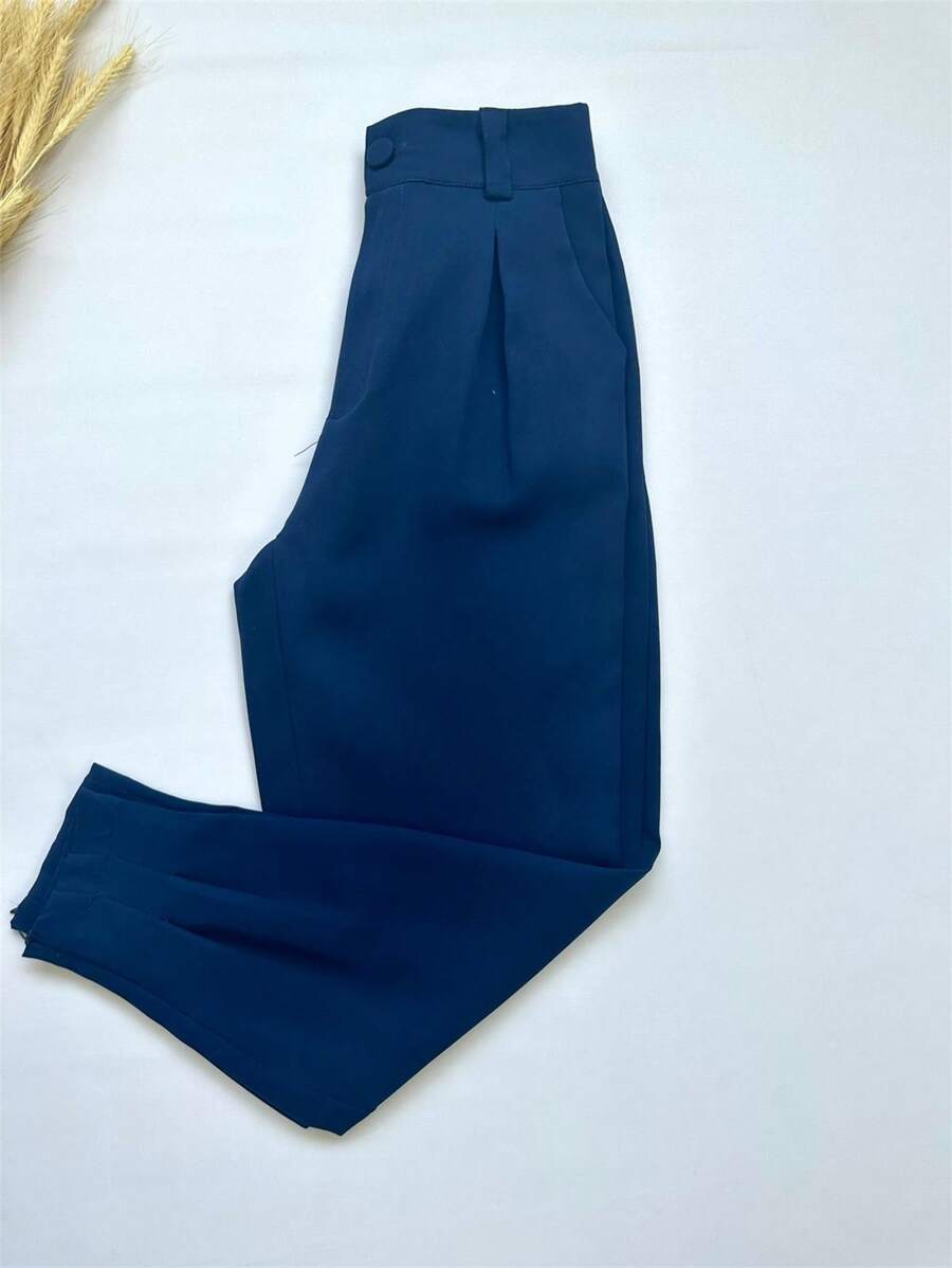 JEMMY MODA Carrot Tailored Pants With Elastic Details At The Back Zippered Cuffs, White, Black, Beige, Caramel, Blue, Gray, Size Pmgg - 藍色 - 查看 1