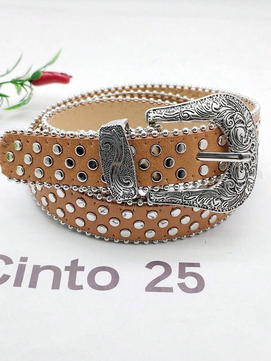 ACCESSORIES Women's Belts 2.8cm Fashion Punk Rivet Inlaid - Khaki - View 1