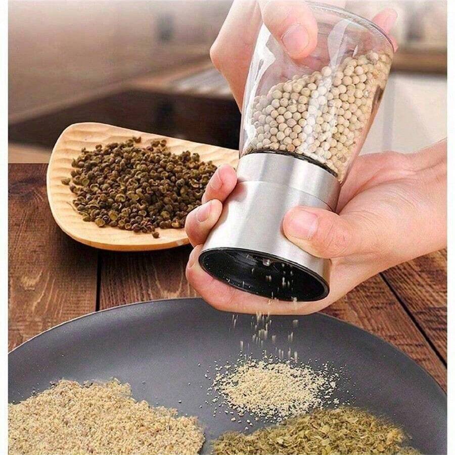 2pcs Pepper Mill, Home Use Salt Grinder, Glass Spice Grinder, Hand Pepper Grinder, Spice Crusher, Reusable BBQ Camping Spice Jar, Kitchen Gadget, Mother's Day Gift, Kitchen Decor