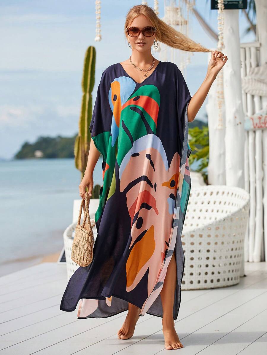 Women's Batwing Sleeve Loose Fit Kaftan Dress Plus Size Beach Cover ...