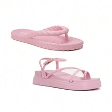 Kit Of Two Pairs Of Women's Sandals  Comfort And Braided Brezz Flip Flops - 淺粉紅色和淺粉紅色 - 查看 2