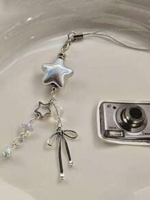 1 pieza Carcasa de teléfono con cadena de estrella plateada, colgante de llavero con diseño de estrella lindo, cordón para teléfono, llavero, pulsera personalizada con encantos, accesorio de teléfono para niña - Multicolor - Ver 8