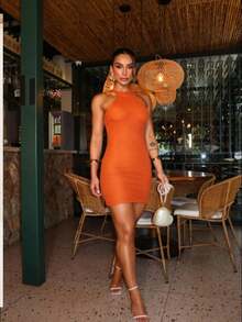 Nádia Dress, Women's Fashion, Crocheted In Macramé Style With Cutouts That Enhance The Figure, Structured Cups And Beautiful Back Details - 橘色 - 查看 2